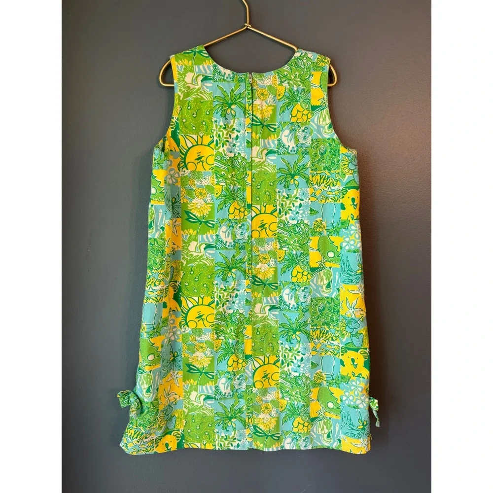 Vintage Lilly Pulitzer Girls Green Yellow Koala Patchwork Shift Dress Size 14